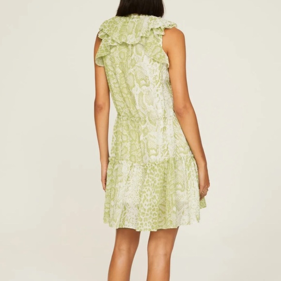 AllSaints Ali Noche Dress in Green Animal Printt - Picture 3 of 8